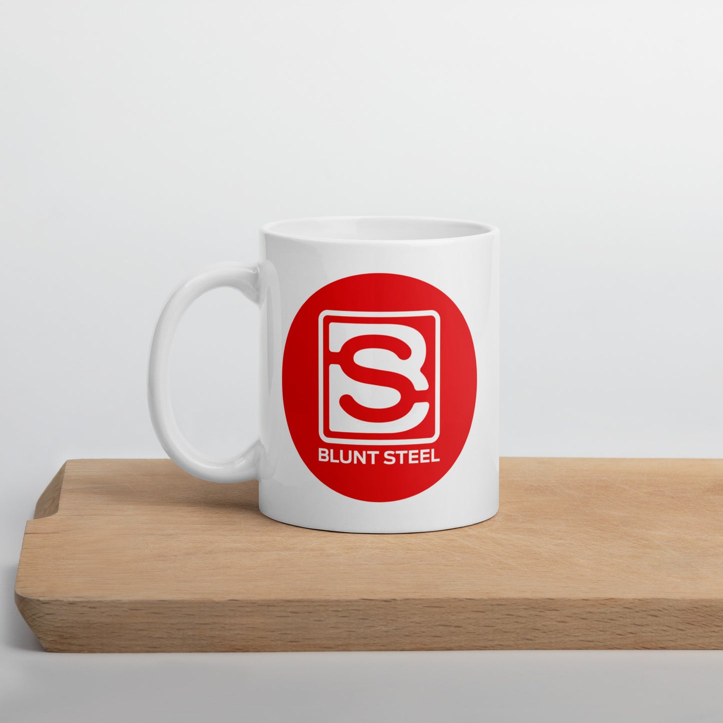 White Blunt Steel Logo In Red Circle glossy mug