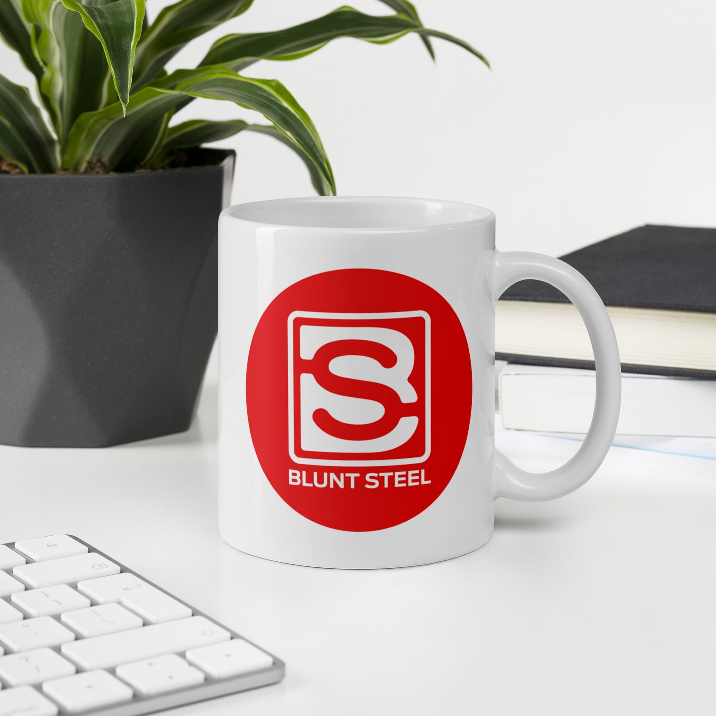 White Blunt Steel Logo In Red Circle glossy mug