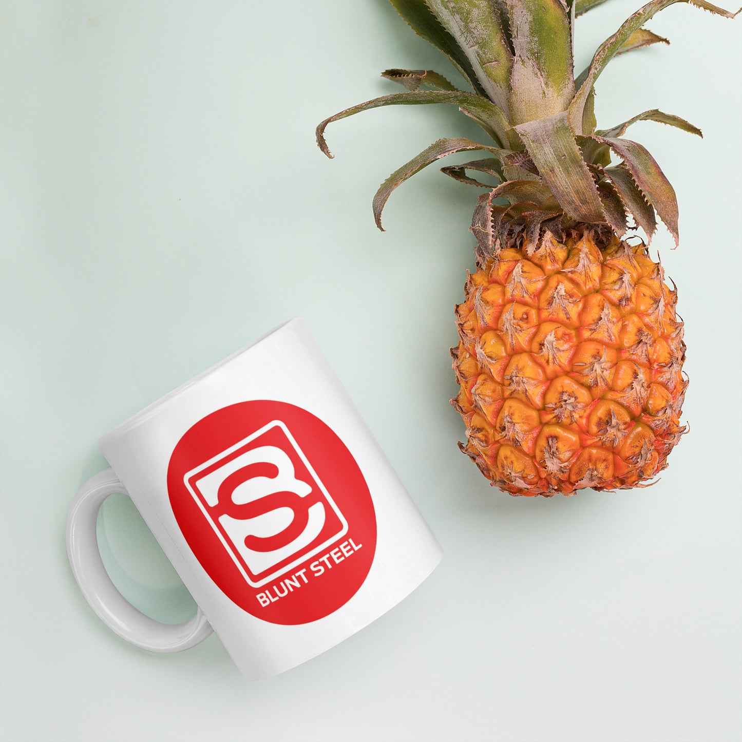 White Blunt Steel Logo In Red Circle glossy mug