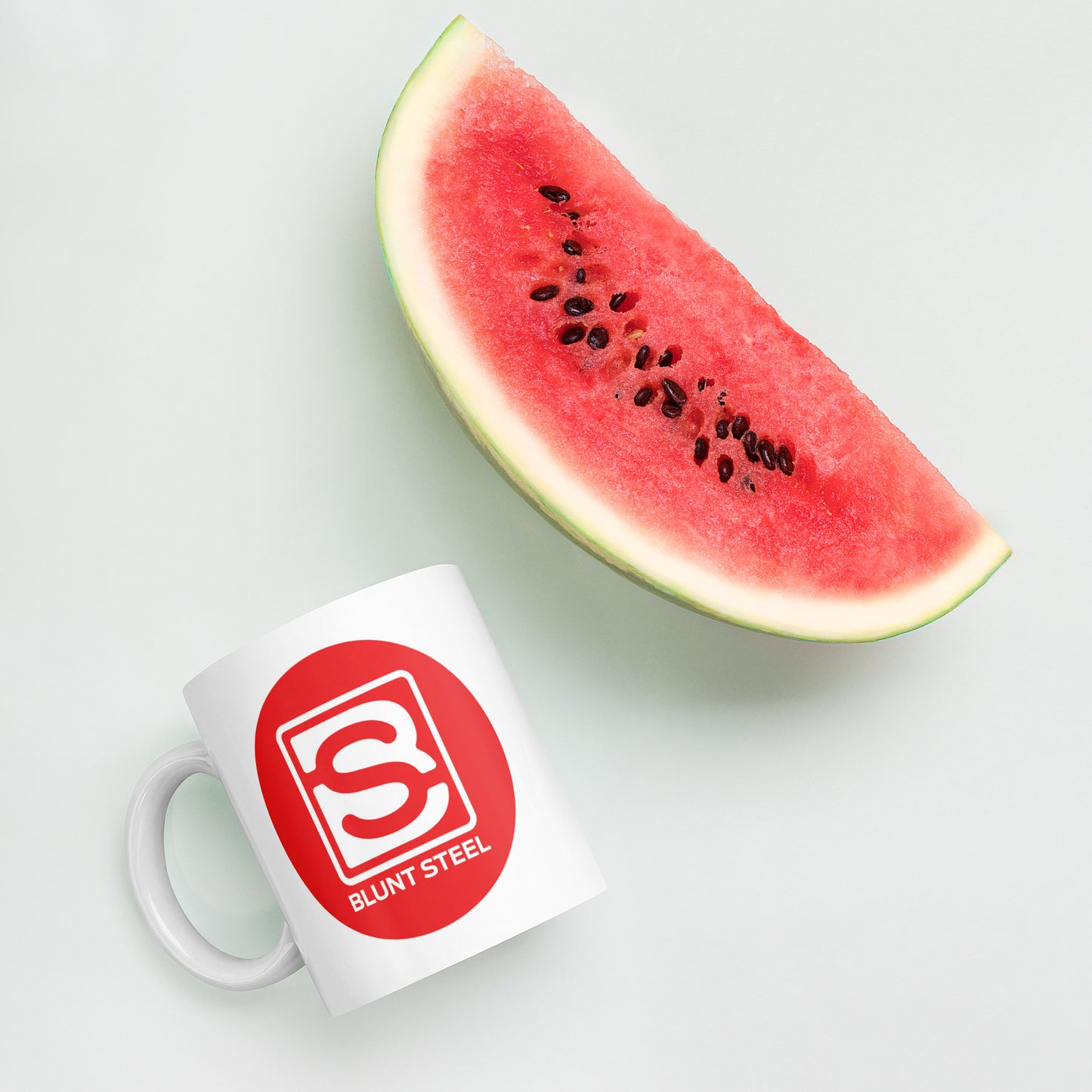 White Blunt Steel Logo In Red Circle glossy mug