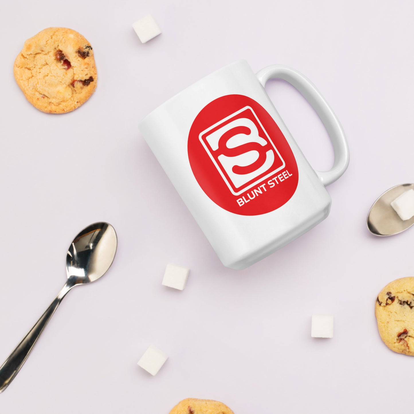 White Blunt Steel Logo In Red Circle glossy mug