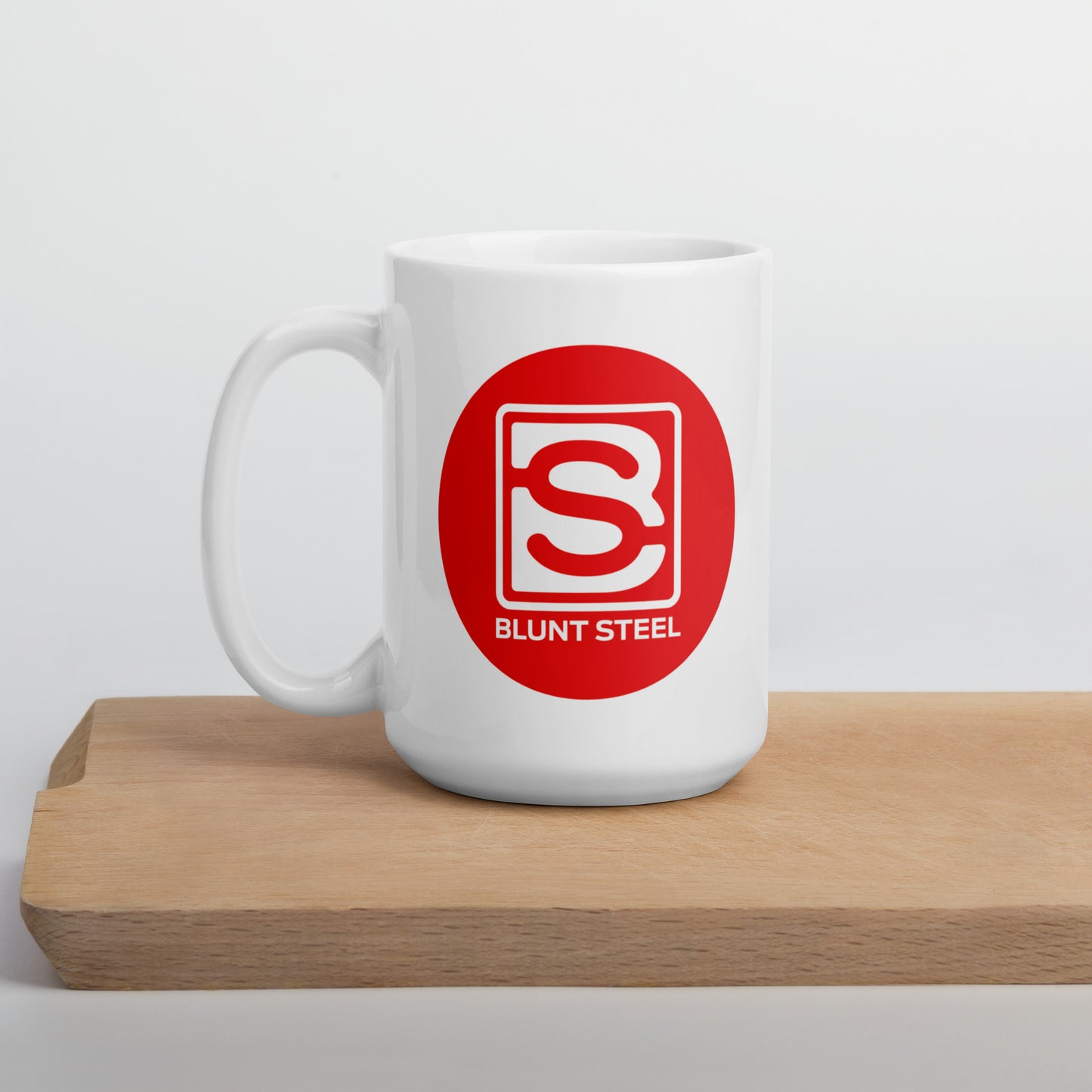 White Blunt Steel Logo In Red Circle glossy mug