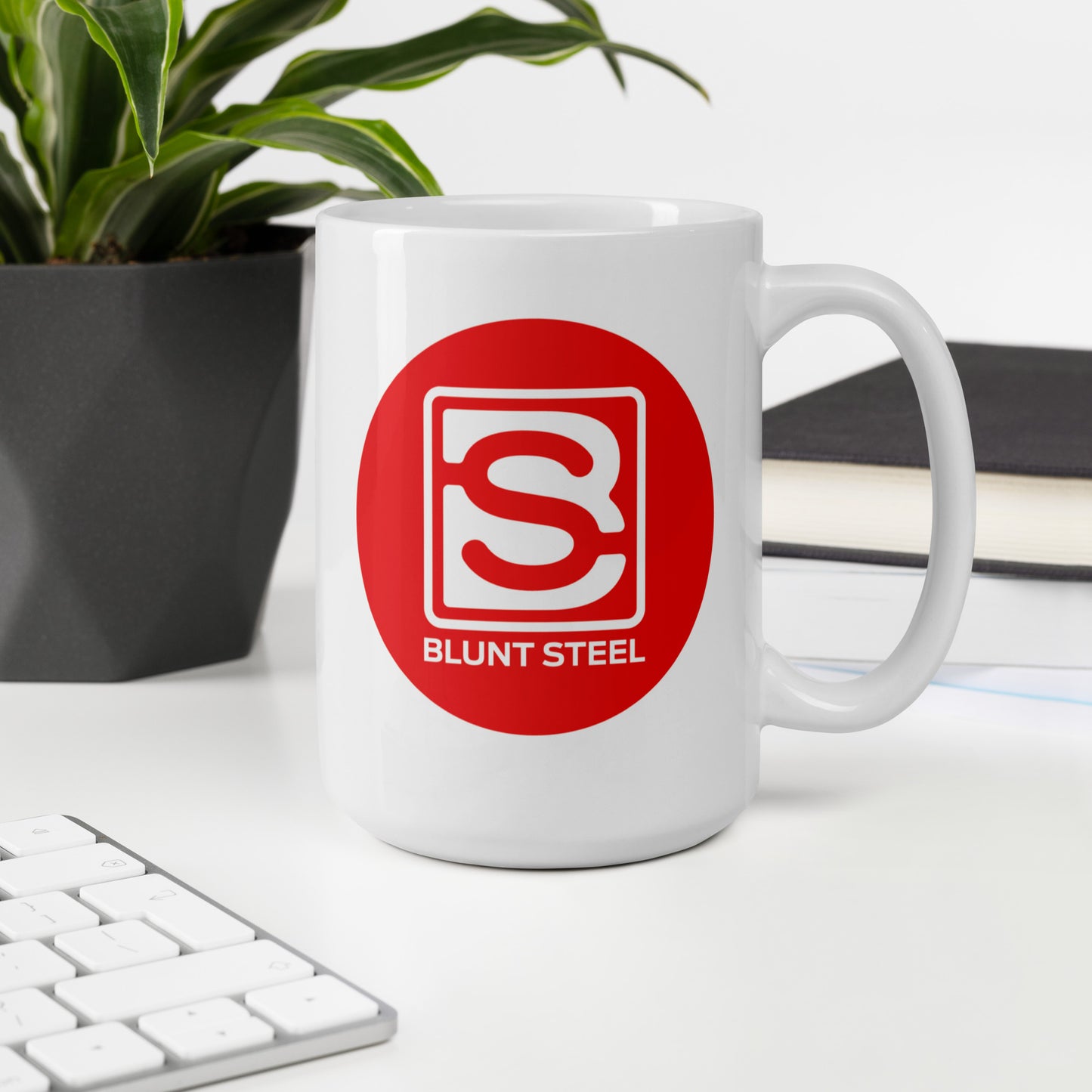 White Blunt Steel Logo In Red Circle glossy mug