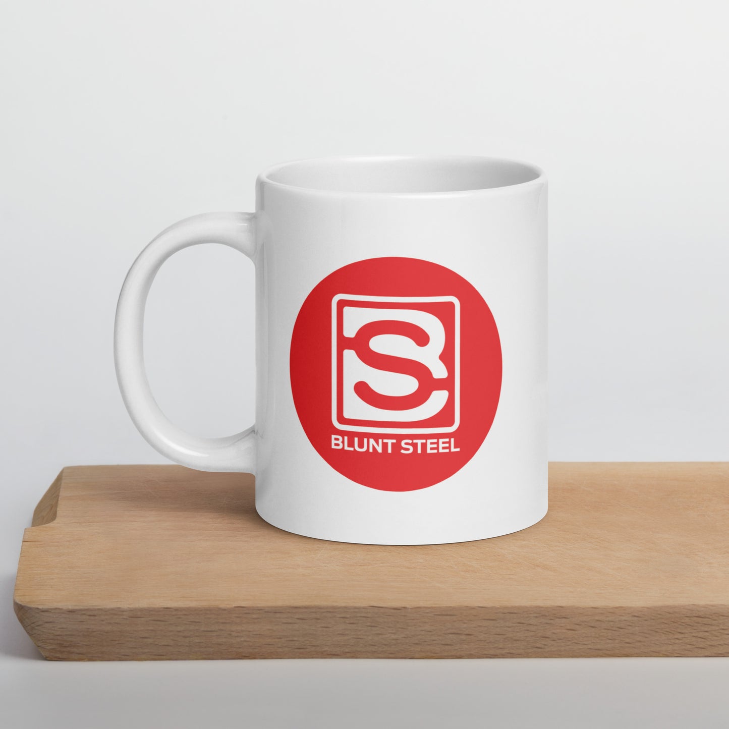 White Blunt Steel Logo In Red Circle glossy mug