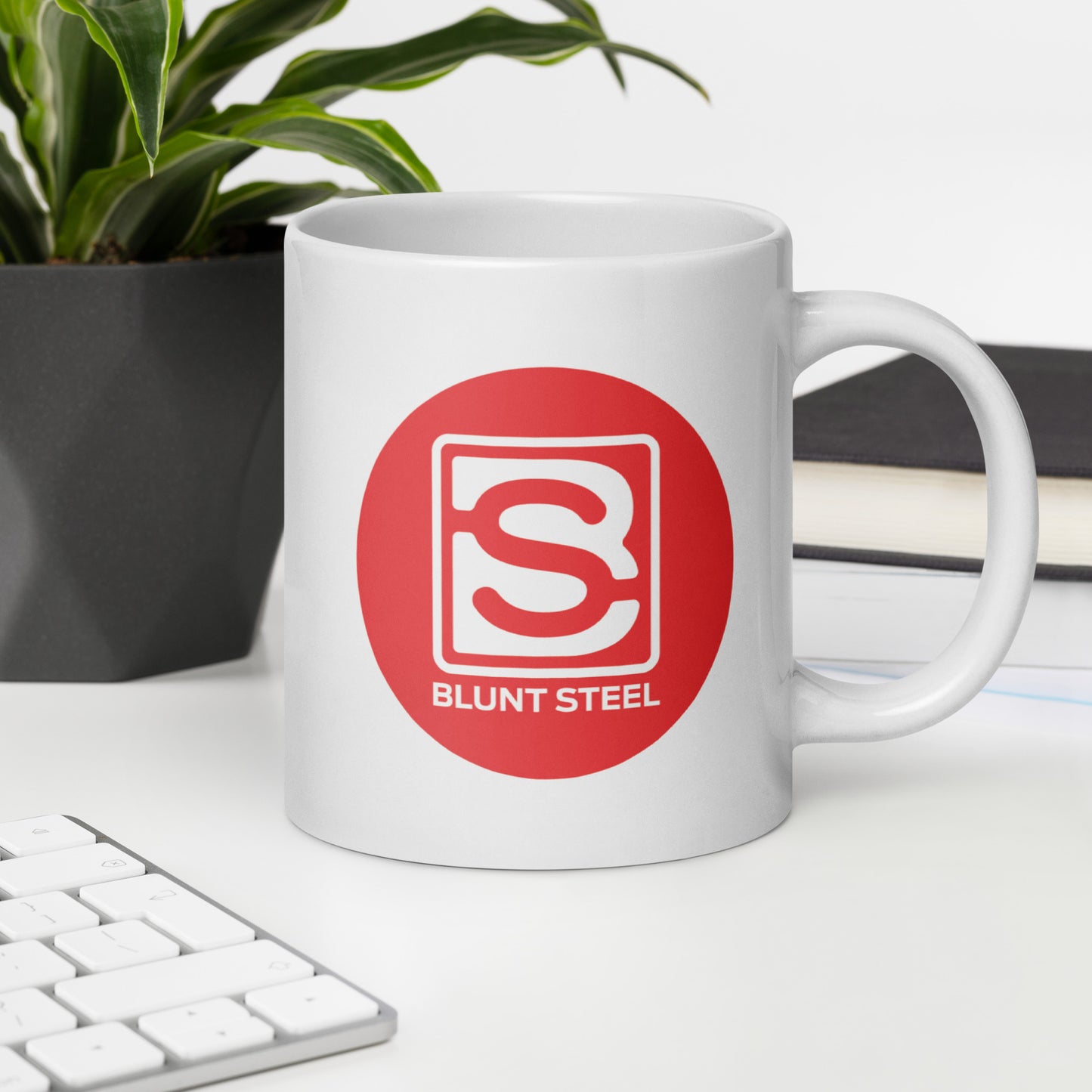 White Blunt Steel Logo In Red Circle glossy mug